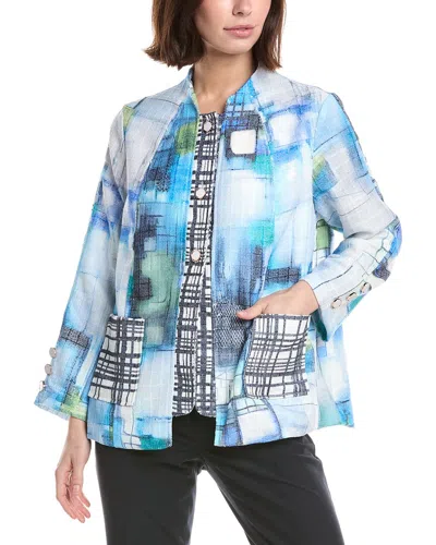 Lemon Grass Print Blocked Blazer In Multi