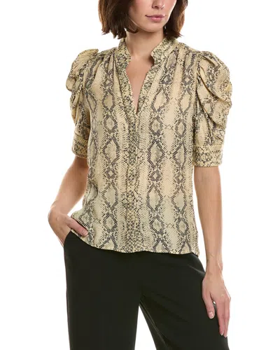 Frame Snake Gillian Short Sleeve Top In Camel Multi In Green