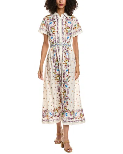Max Studio Short Sleeve Button Front Midi Dress In White