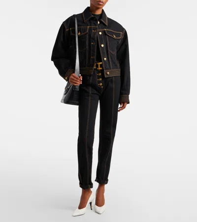 Versace Long-sleeve Denim Jacket In Schwarz