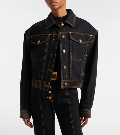 Versace Long-sleeve Denim Jacket In Schwarz