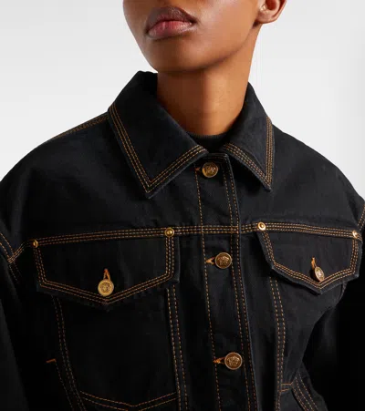 Versace Long-sleeve Denim Jacket In Schwarz