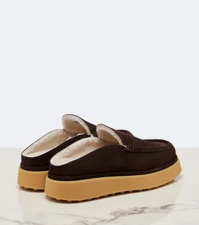 Tod's Shearling-lined Suede Platform Mules In Brown