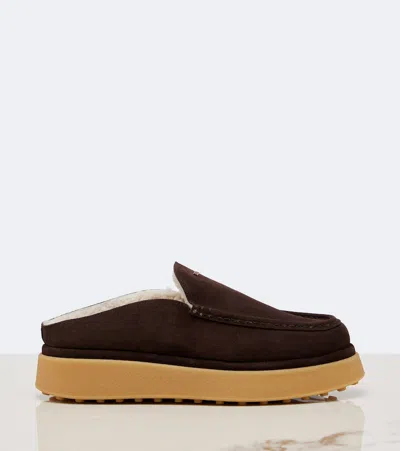 Tod's Shearling-lined Suede Platform Mules In Brown