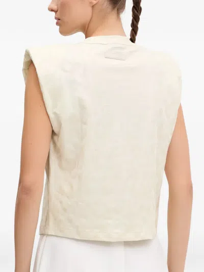 Ea7 Padded-shoulder Leopard-print Top In Neutral