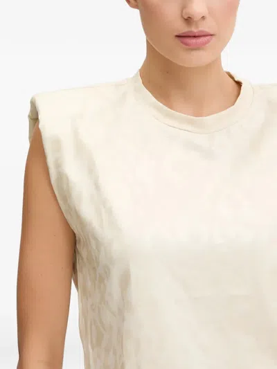 Ea7 Padded-shoulder Leopard-print Top In Neutral