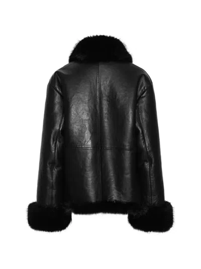 Rotate Birger Christensen Bonded Leather Jacket Black In Black