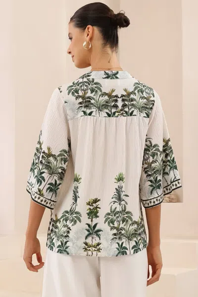 Salty Crush Elysia Blouse - Deep V Neck Button Down 3/4 Sleeve Top In White