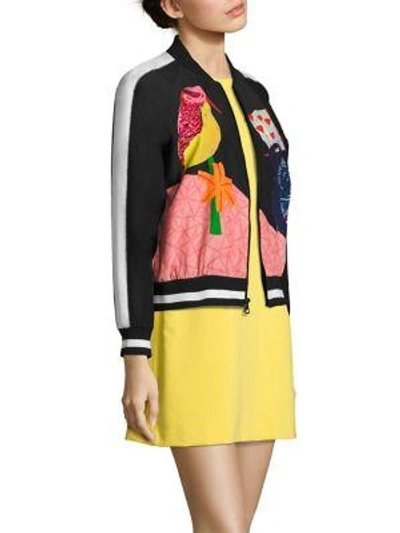 Shop Alice And Olivia Felisa Embellished Silk Bomber Jacket In Multicolor