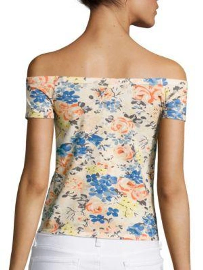 Shop Rebecca Taylor Off-the-shoulder Gigi Linen Top In Sand Combo