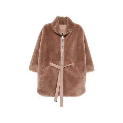 Suprema Belted Shearling Jacket In Neutrals