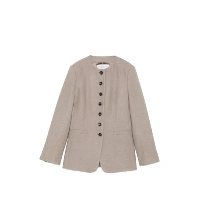 Max Mara Button-up Collarless Jacket In Neutrals