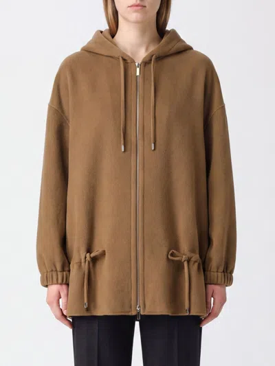 Max Mara Hooded Drawstring Coat In Brown