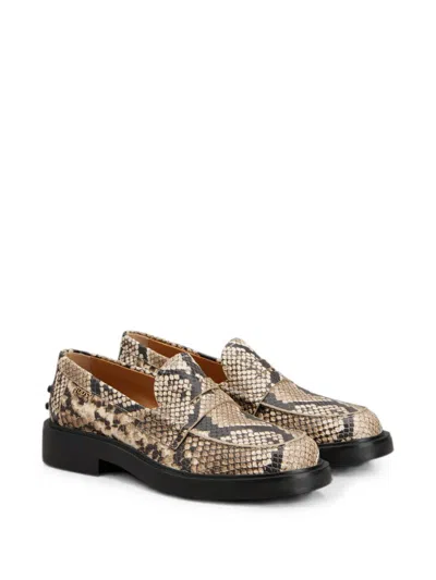 Tod's Python Embossed Leather Penny Loafer In Neutral