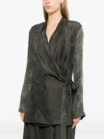 Uma Wang Damask-pattern Wrap Jacket In Gray
