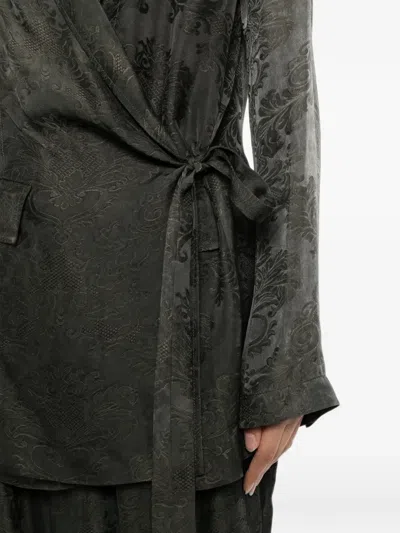 Uma Wang Damask-pattern Wrap Jacket In Gray