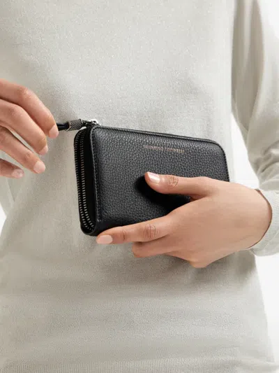 Brunello Cucinelli Grained Calfskin Wallet With Shiny Zipper Pull In Pattern