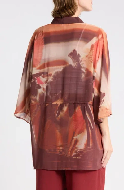 Dr2 By Daniel Rainn Drawstring Tie Chiffon Topper In Brown Sunset