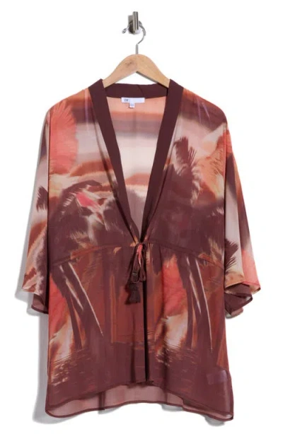 Dr2 By Daniel Rainn Drawstring Tie Chiffon Topper In Brown Sunset