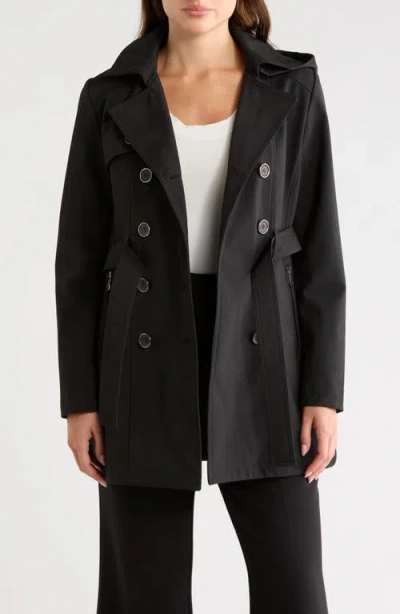 Bernardo Softshell Double-breasted Trench Coat In Black
