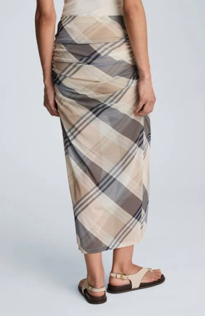 Kenneth Cole Pull On Side Ruched Midi Skirt In Brown