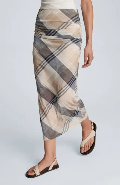 Kenneth Cole Pull On Side Ruched Midi Skirt In Brown