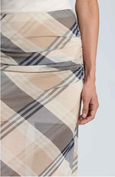 Kenneth Cole Pull On Side Ruched Midi Skirt In Brown