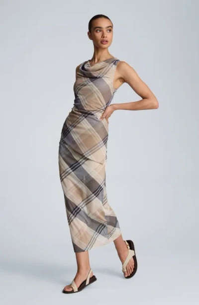 Kenneth Cole Pull On Side Ruched Midi Skirt In Brown