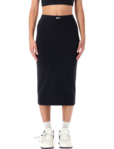 Off-white Logo-waistband Stretch Technical Skirt In Black