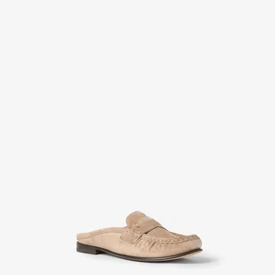 Fendi Suede Slides With Logo In Neutral