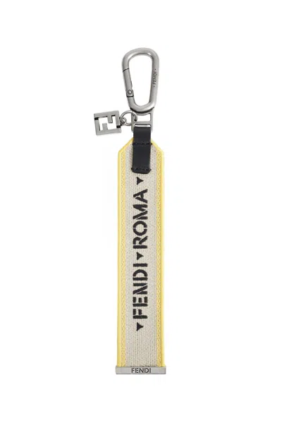 Fendi 1925 Logo-embroidered Keyring In Gray