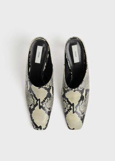 Totême Bar Python-embossed Mules Black/ecru In Black/ecru