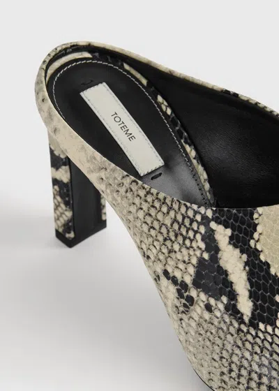 Totême Bar Python-embossed Mules Black/ecru In Black/ecru
