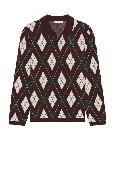 Simkhai Callum Argyle Cashmere Long Sleeve Polo In Fig Multi
