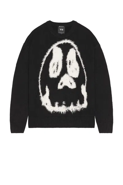 Y-3 Wool Blend Crew Neck Sweater Graphic In Black