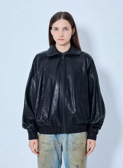 Acne Studios Leather Zip Front Jacket In Black