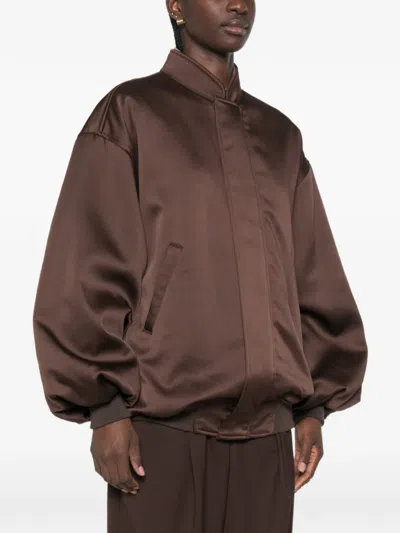 Federica Tosi Satin-finish Oversized Bomber Jacket In Brown