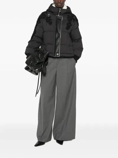 Ermanno Firenze Floral-applique Hooded Coat In Black