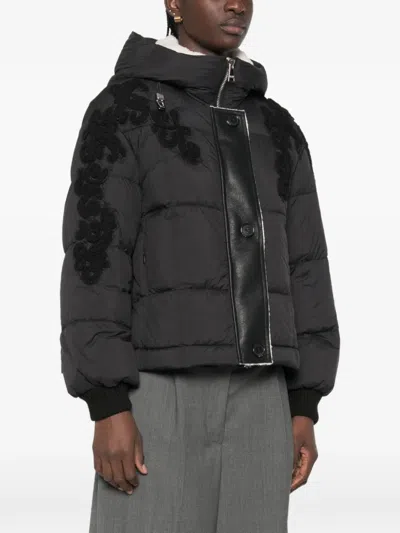 Ermanno Firenze Floral-applique Hooded Coat In Black