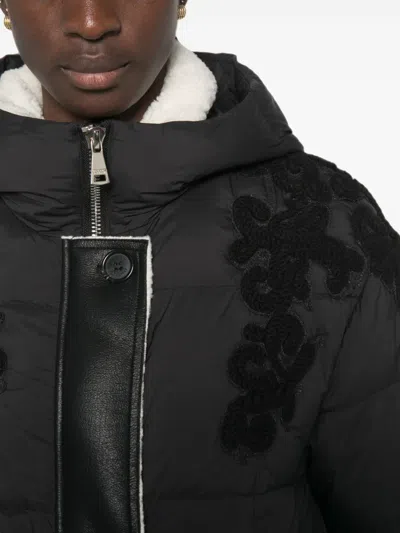 Ermanno Firenze Floral-applique Hooded Coat In Black