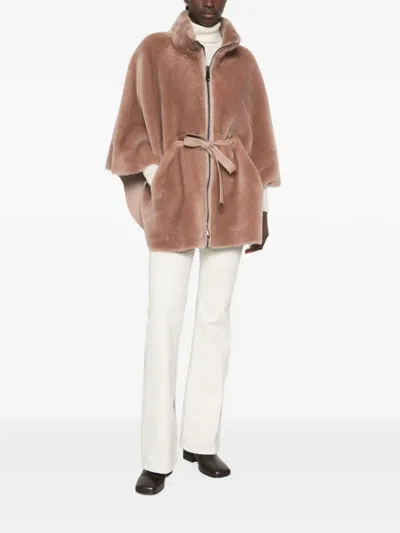 Suprema Belted Shearling Jacket In Multi