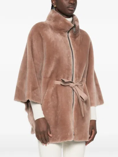 Suprema Belted Shearling Jacket In Multi