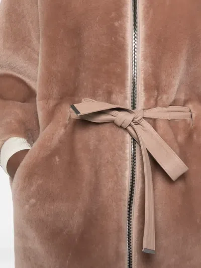 Suprema Belted Shearling Jacket In Multi