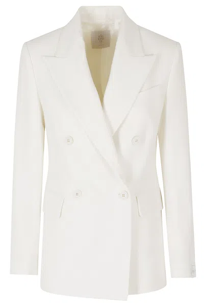 Eleventy Sand Double-breasted Peak Lapel Wool-blend Blazer In White