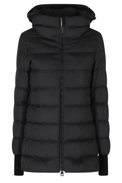 Herno Medium-length Down Jacket With Removable Hood And Wool Sleeves In Black