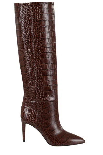 Paris Texas Ebony Stiletto Boot 85 Pointed Crocodile-effect Leather Boots In Brown
