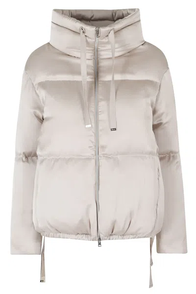 Herno Short Water-repellent Nylon Down Jacket With Funnel Neck And Hem Drawstring In White