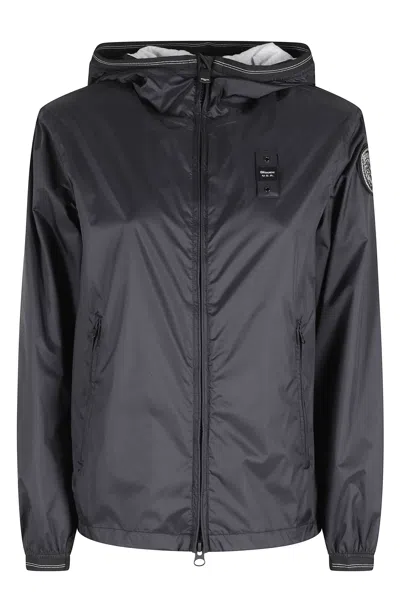Blauer Black Anawan Hooded Glitter Patch Polyamide Jacket In Gray