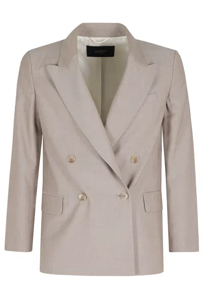 Seventy Mud Lapel Double-breasted Polyester Blazer In Gray