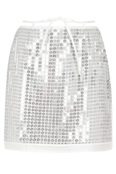 Isabelle Blanche Silver Mini Sequins Zippered Polyester Mini Skirt In Multi